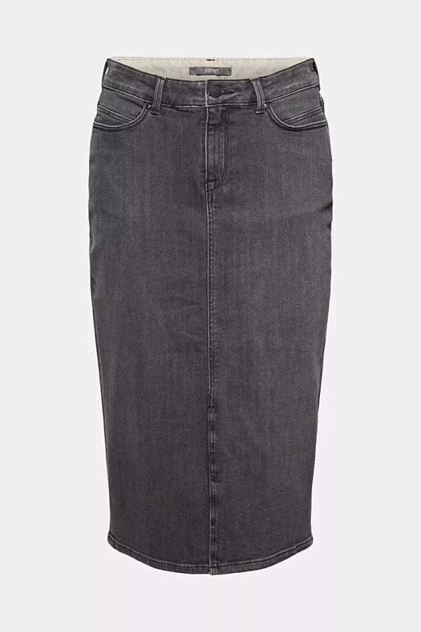 Midi Length Denim Skirt In Charcoal