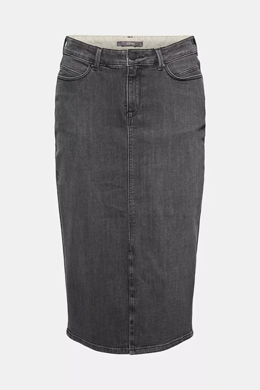Midi Length Denim Skirt In Charcoal