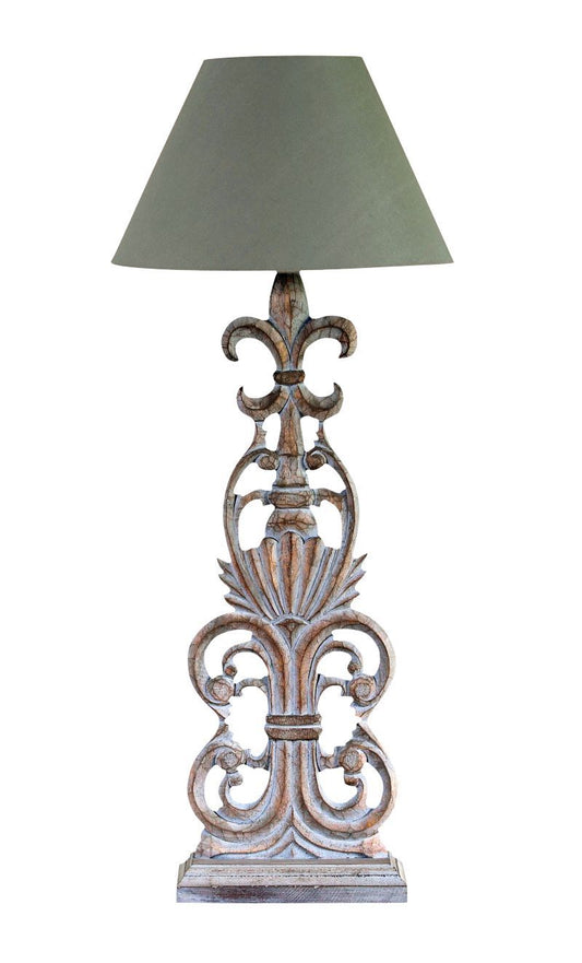 Wooden Scroll Column Lamp and Shade