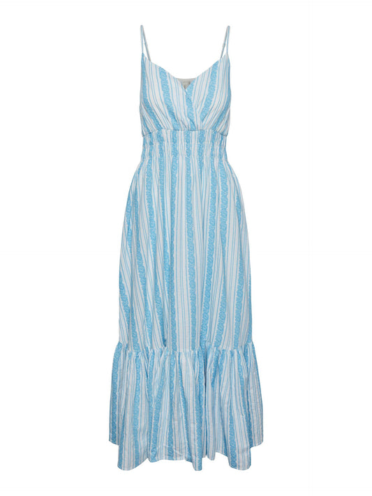 Ankle Length Dress in Stripes and Floral Design