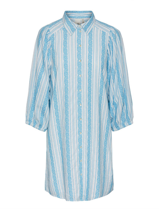 Shirt Dress in Baby Blue Stripes and Floral