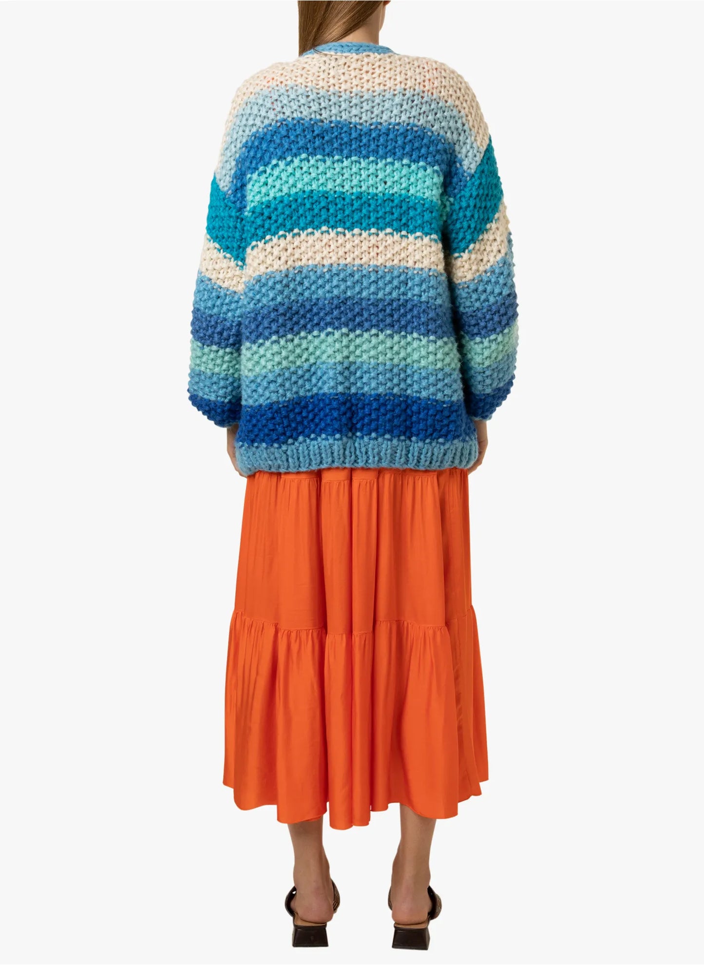 Blue Striped Open Cardigan in Azur