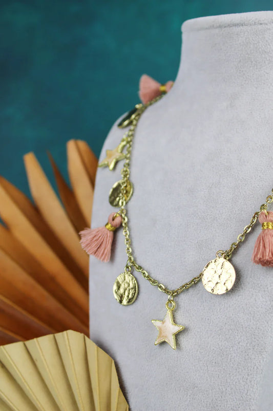 Nude Star, Tassle and Coin Necklace