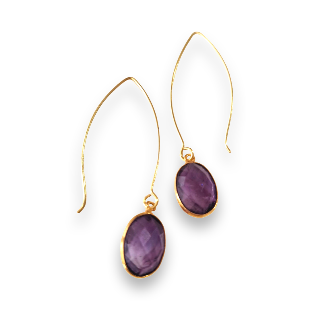 Oval Brass Drop Earrings with Assorted Stones