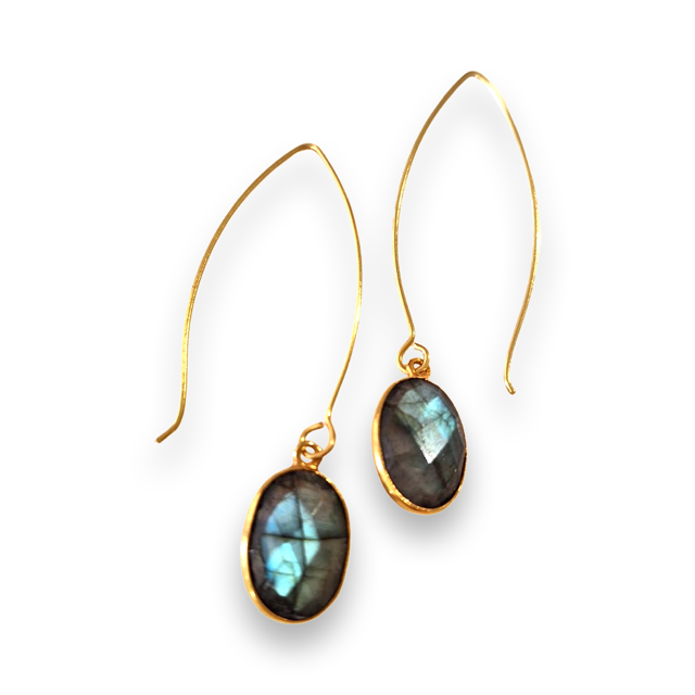 Oval Brass Drop Earrings with Assorted Stones