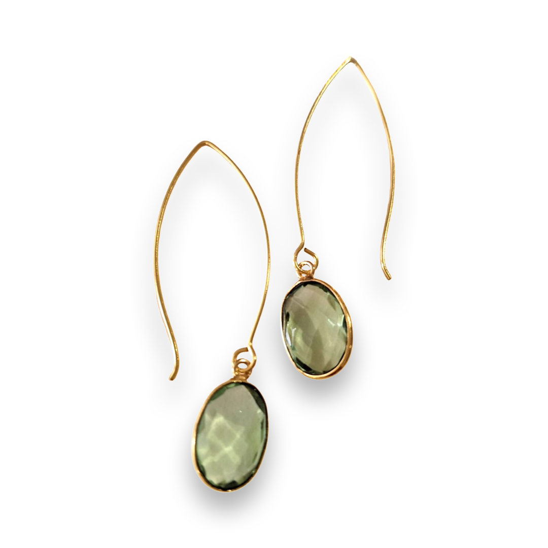 Oval Brass Drop Earrings with Assorted Stones