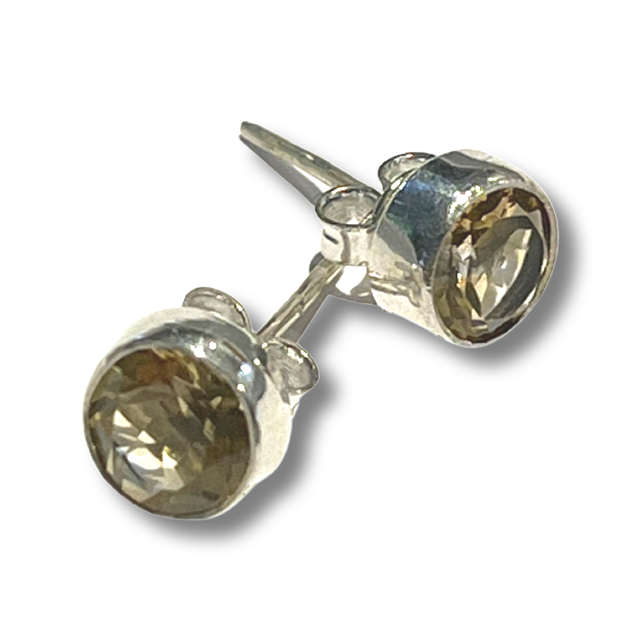 Round Bronze Crystal Earrings in Silver