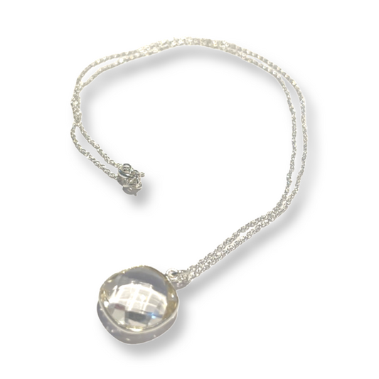 Single Clear Crystal Necklace with Silver Chain