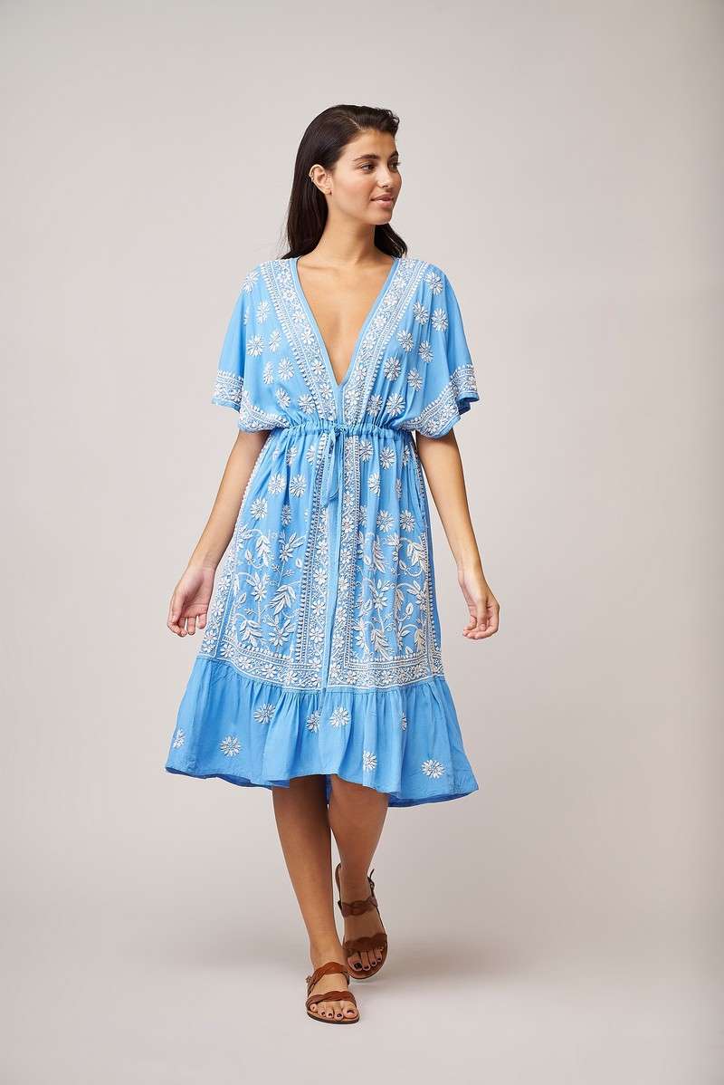 Embroidered Coverup Dress in Sea Blue