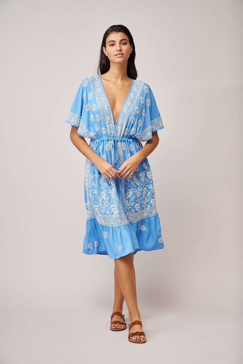 Embroidered Coverup Dress in Sea Blue