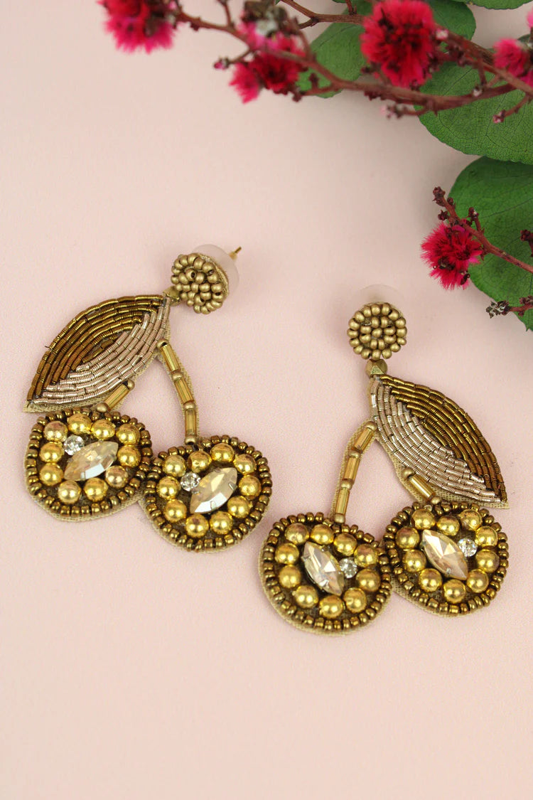 Gold Cherry Beaded Earrings