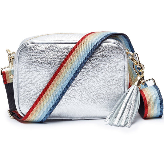 Cross Bag in Silver with Rainbow Stripe Strap