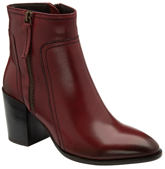 Dark Red Leather Fossa Heeled Ankle Boots