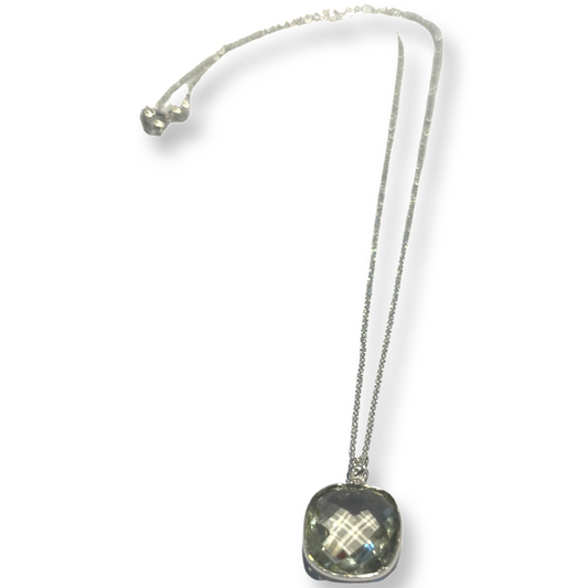 Single Grey Crystal Necklace with Silver Chain
