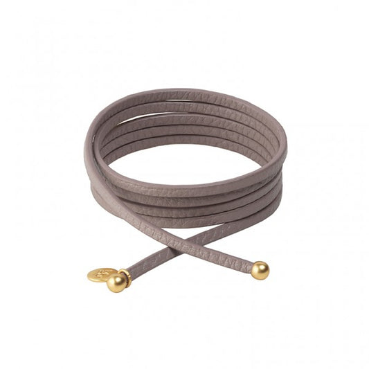 Connection Bracelet In Warm Grey Leather With Gold Plated Brass
