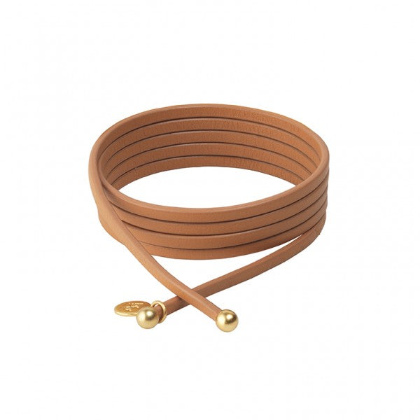 Connection Bracelet In Cognac Leather With Gold Plated Brass