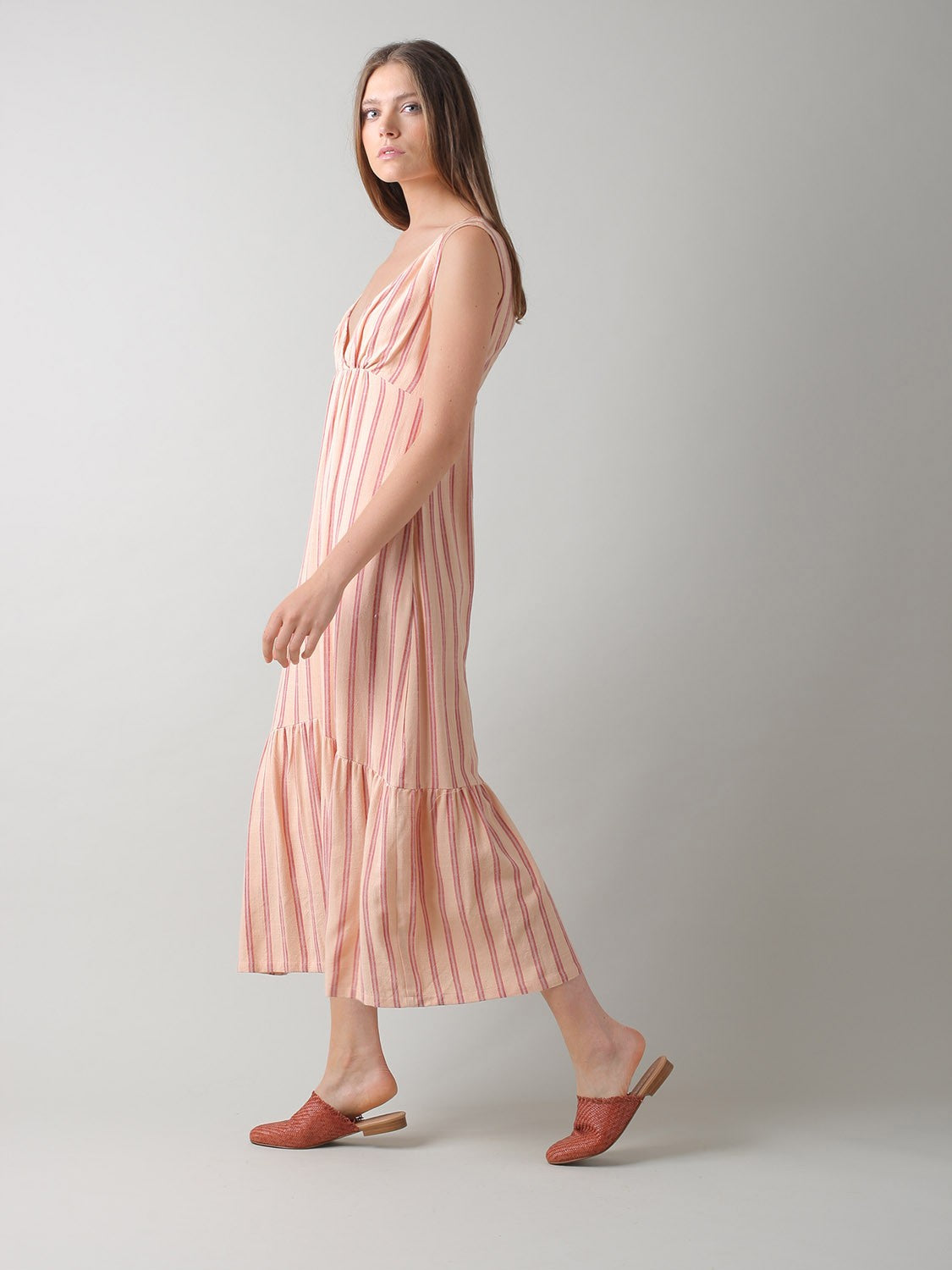 Sleeveless Tiered Dress With Stripe Detail