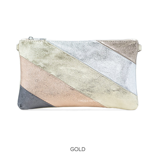 Metallic Multi Coloured Clutch in Gold