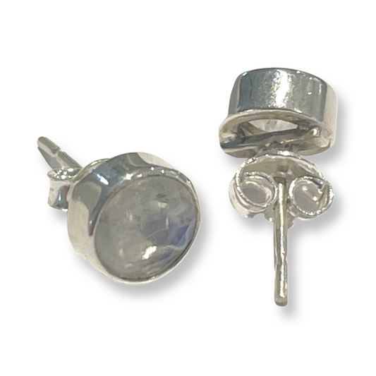 Round Moonstone Crystal Earrings in Silver