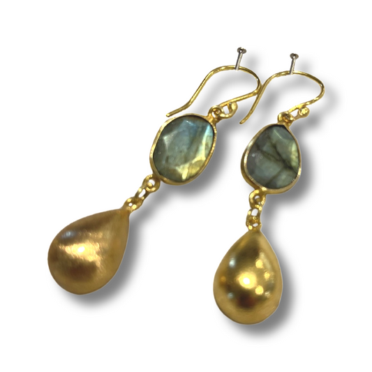 Crystal Earrings with Assorted Stone and Brass Drop