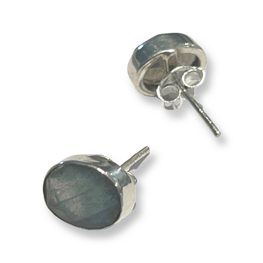 Oval Sage Crystal Earrings in Silver
