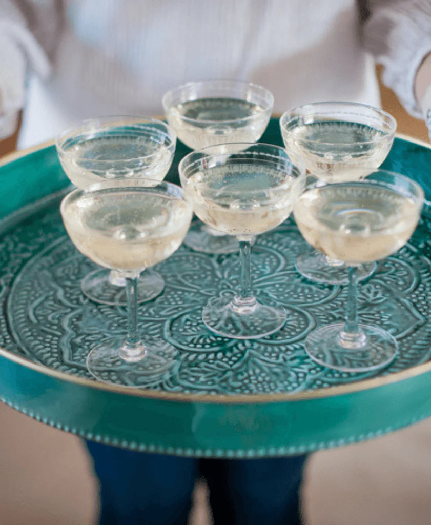 Large Round Enamel Teal Tray