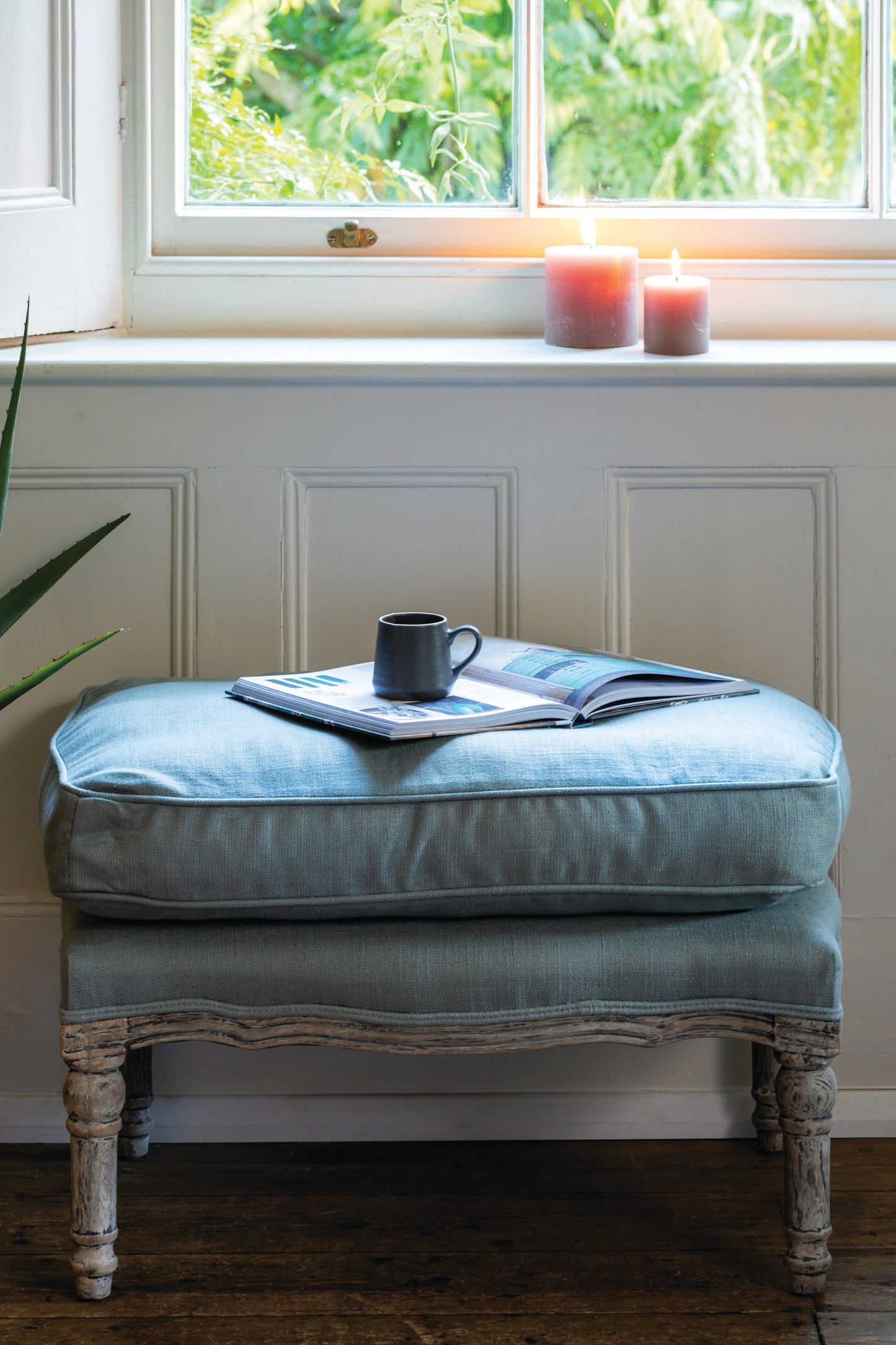 Tilda Footstool With Cushion In Swedish Blue