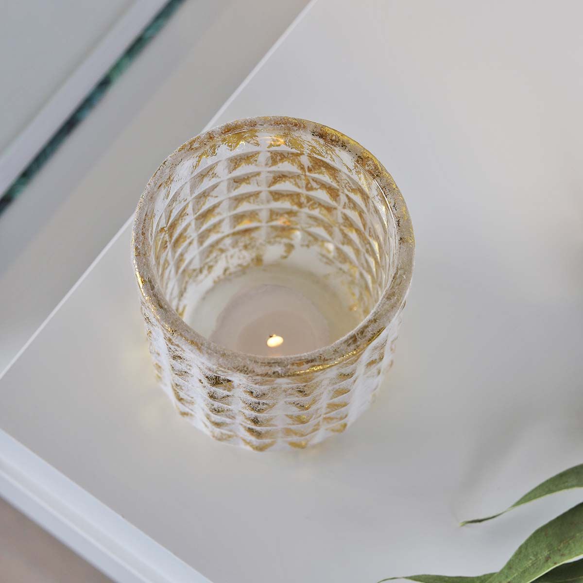 Diamond Brushed Gold Candle Holder