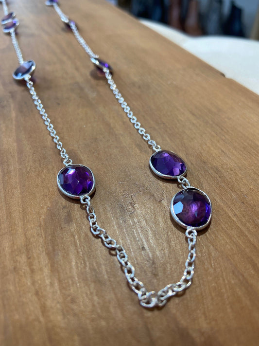Silver Plated Necklace With Amethyst Stones