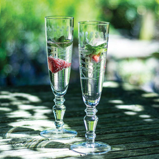 Clear Etched Glass Champagne Flute