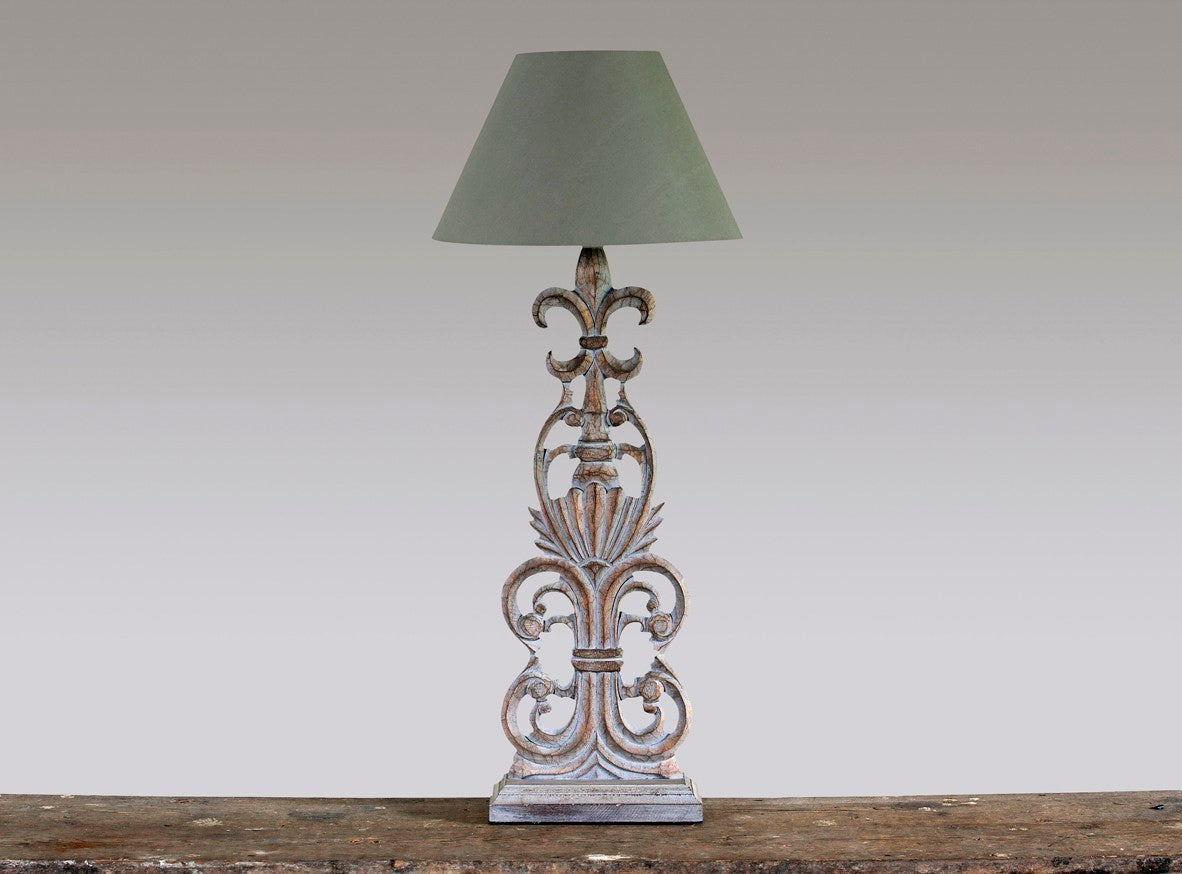 Wooden Scroll Column Lamp and Shade