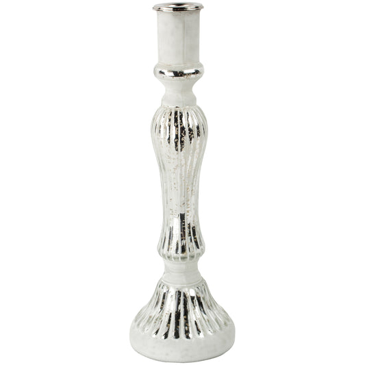 Glass Candlestick Antique Silver/white