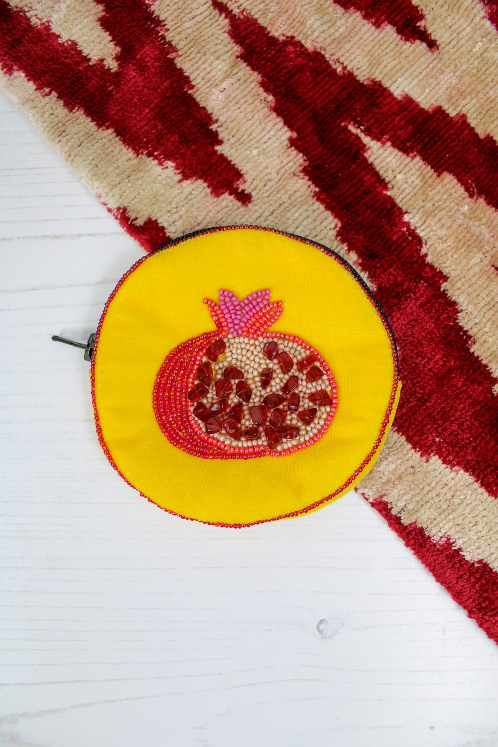 Velvet Beaded Coin Purse - Pomegranate