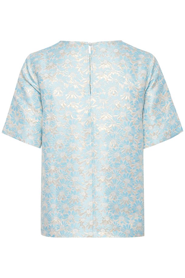 Pale Blue Blouse With Gold Detail and Short Sleeve