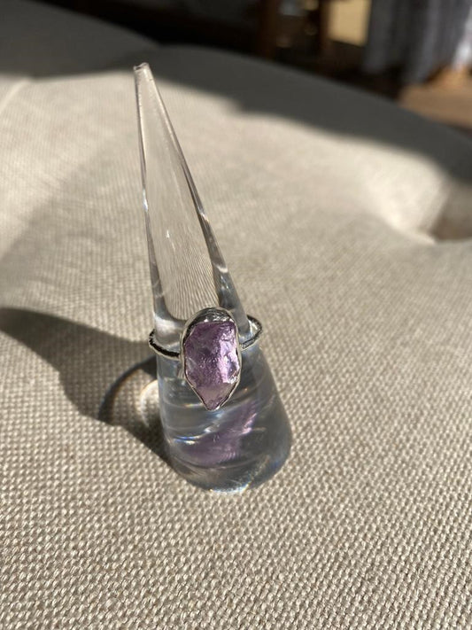 Irregular Crystal Ring with Silver Band