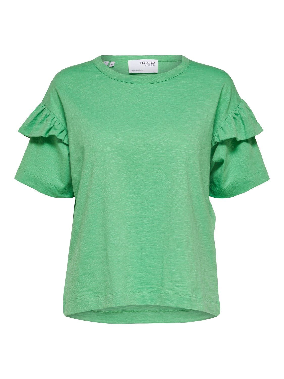 Organic Cotton Ruffle T-Shirt in Absinth Green