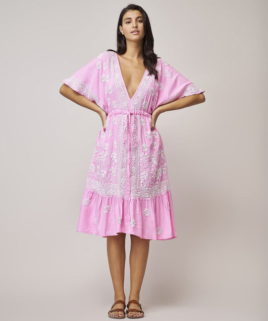 Embroidered Coverup Dress in Pink