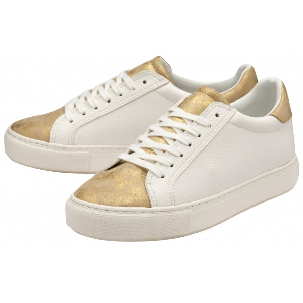 White & Gold Pearl Lace-Up Trainers