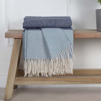 Anne Pure Wool Throw in Duck Egg and Dark Blue