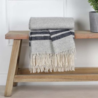 Anne Pure Wool Throw in Grey and Blue Stripe